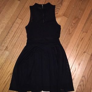 Black formal dress with mesh cutouts